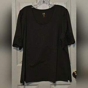 Belle by Kim Gravel Black Blouse with Eyelet Sleeves